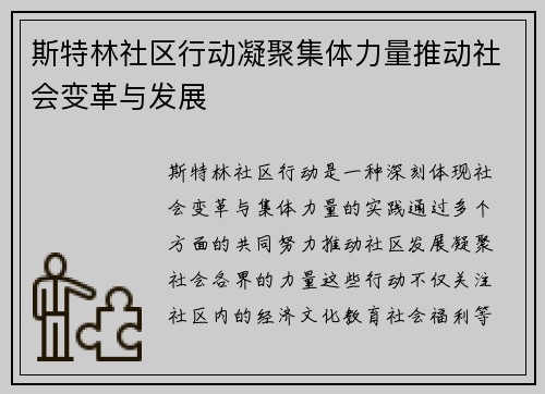 斯特林社区行动凝聚集体力量推动社会变革与发展