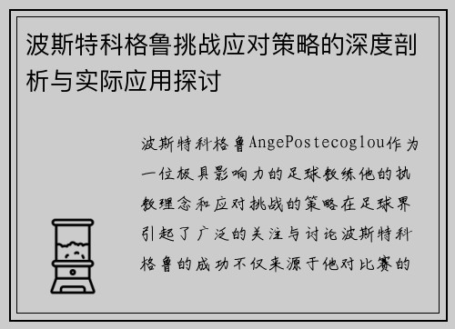 波斯特科格鲁挑战应对策略的深度剖析与实际应用探讨 波斯特科格鲁挑战应对策略的深度剖析与实际应用探讨